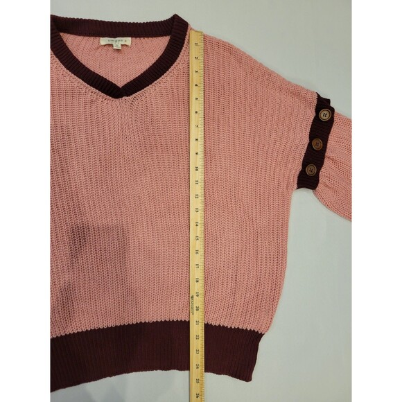 Umgee Sweater Womens 1X Detachable Sleeve V Neck Oversized Knit Pink Burgundy - Picture 7 of 12